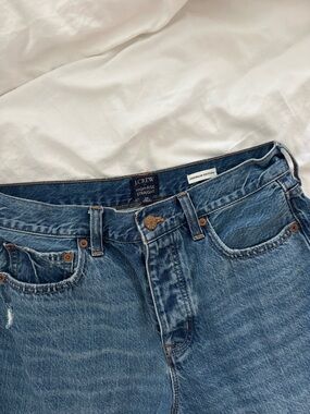 J. Crew High-Rise Straight Jeans in Medium Blue Denim